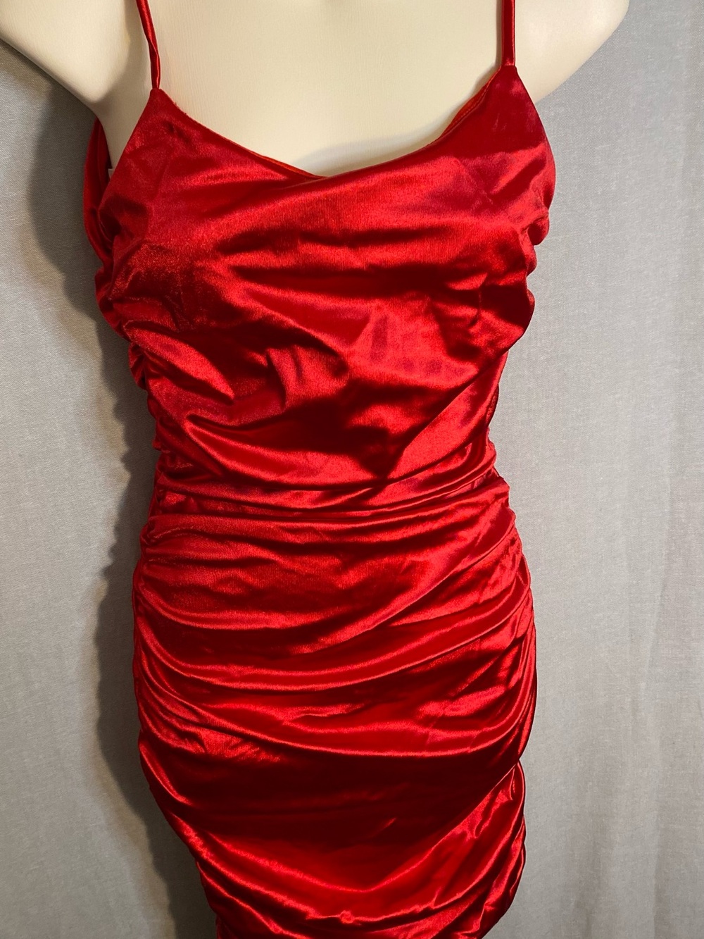 Red Ruched  Slip Dress - Women